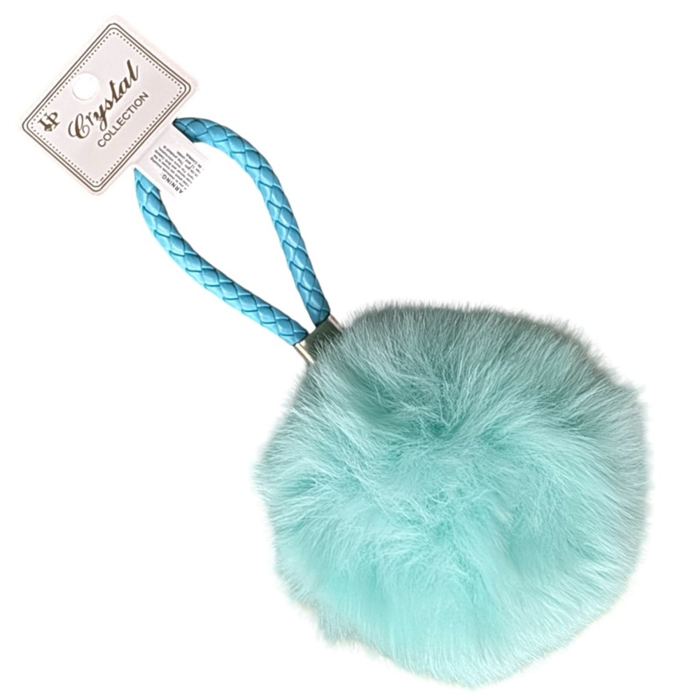 Light Teal Fur Pom Pom Keychain Braided Strap Pastel NWT 3/$15✨